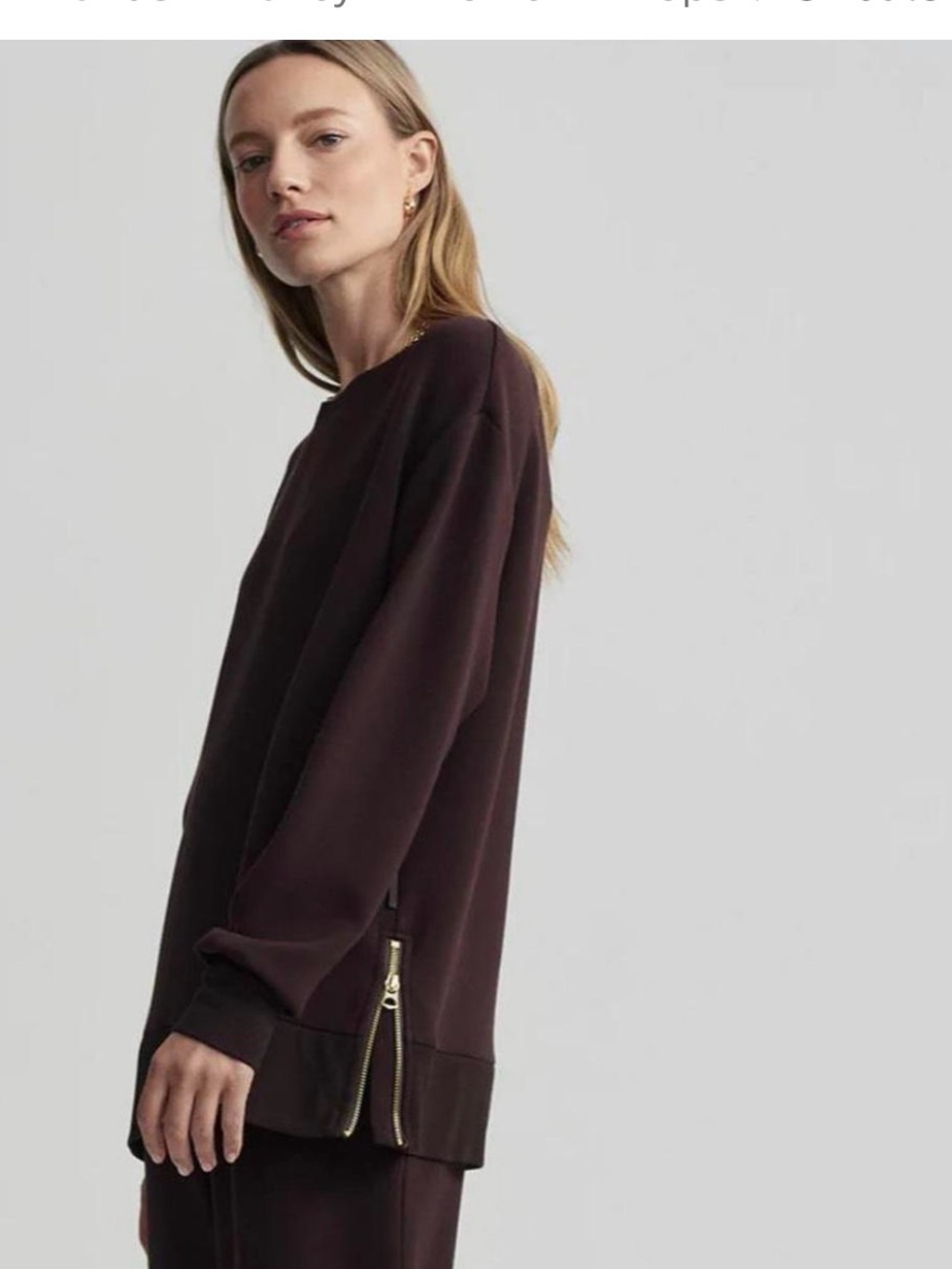 Varley Side-Zip Crewneck Sweatshirt in Brown
